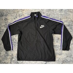 Vintage Nike 1/3 Anorak Jacket XL‎ Black Purple Track Pullover Pocket 1/4 Zip